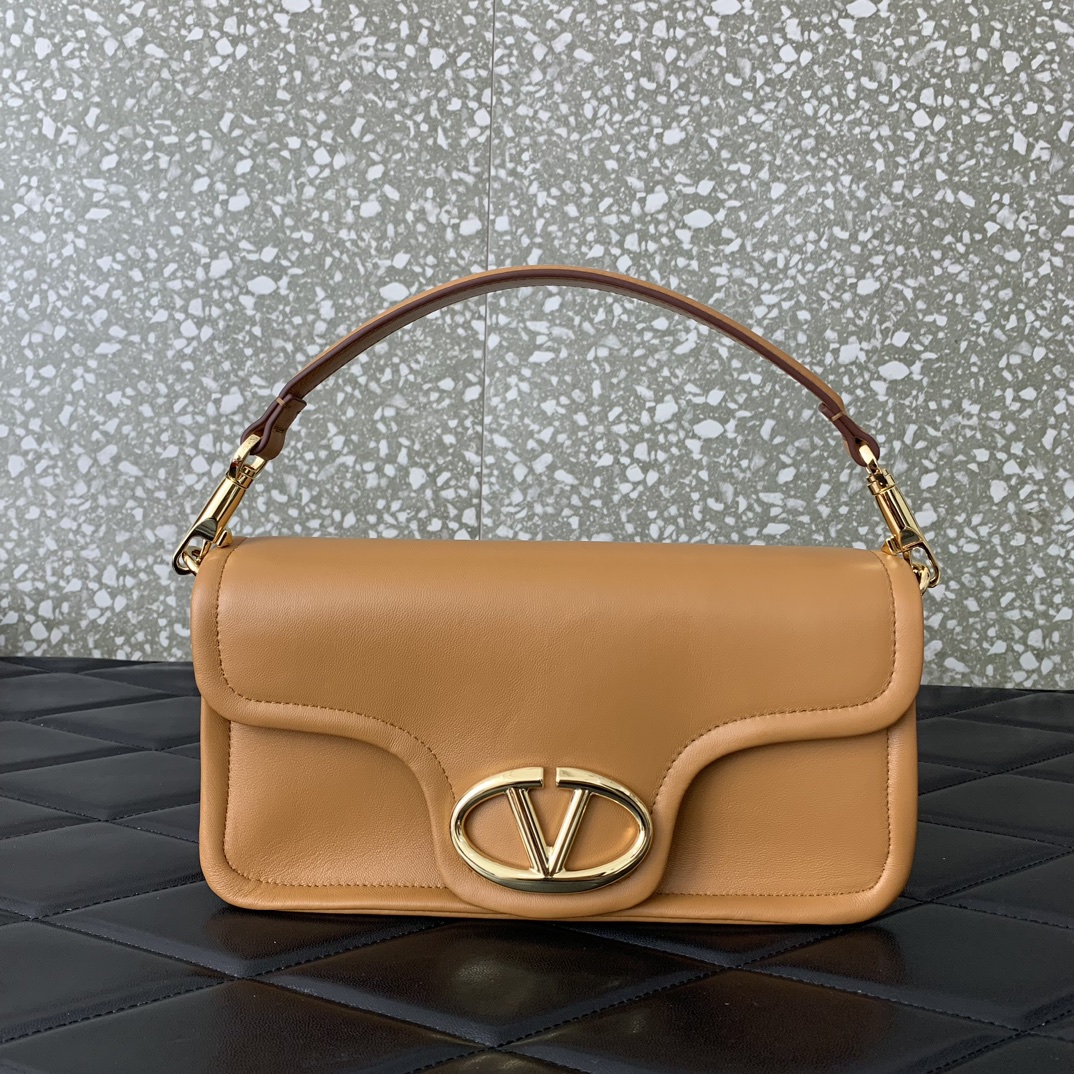 Valentino Garavani VLogo 1960 Medium Shoulder Bag in Almond Nappa Leather 